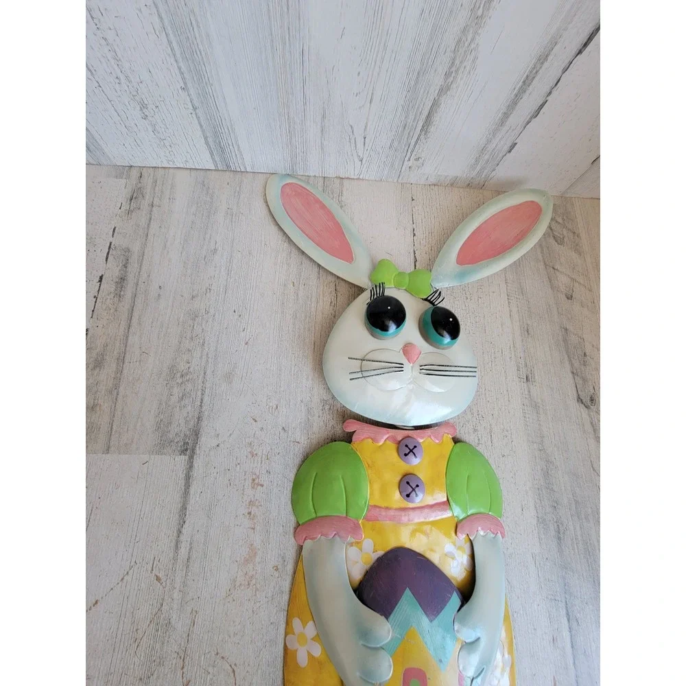 Easter large metal rabbit egg bunny girl lawn unique home bow spring floral